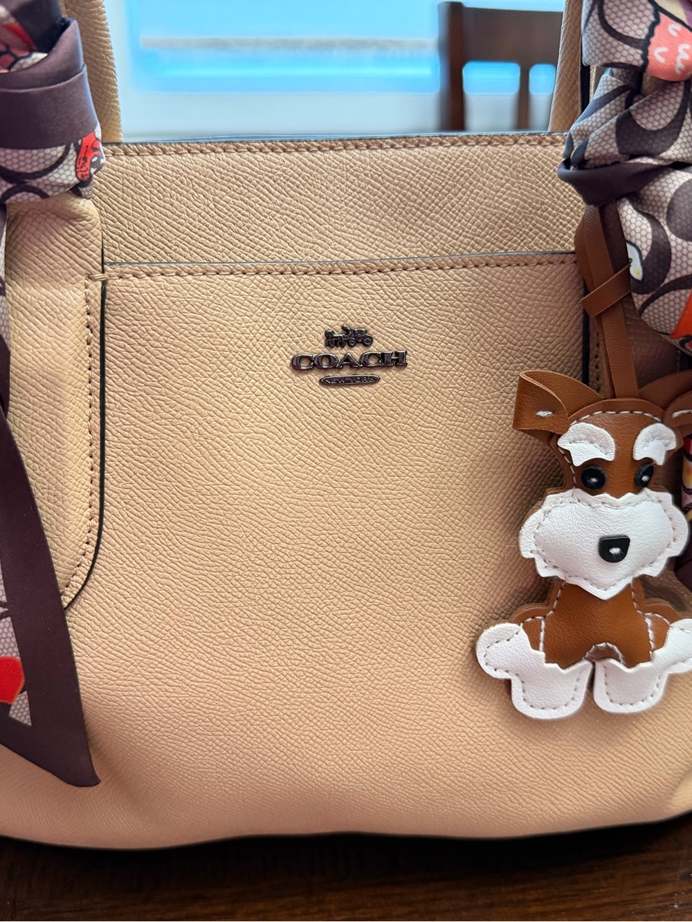 Coach Pebbled Leather Tote in soft tan with Charm